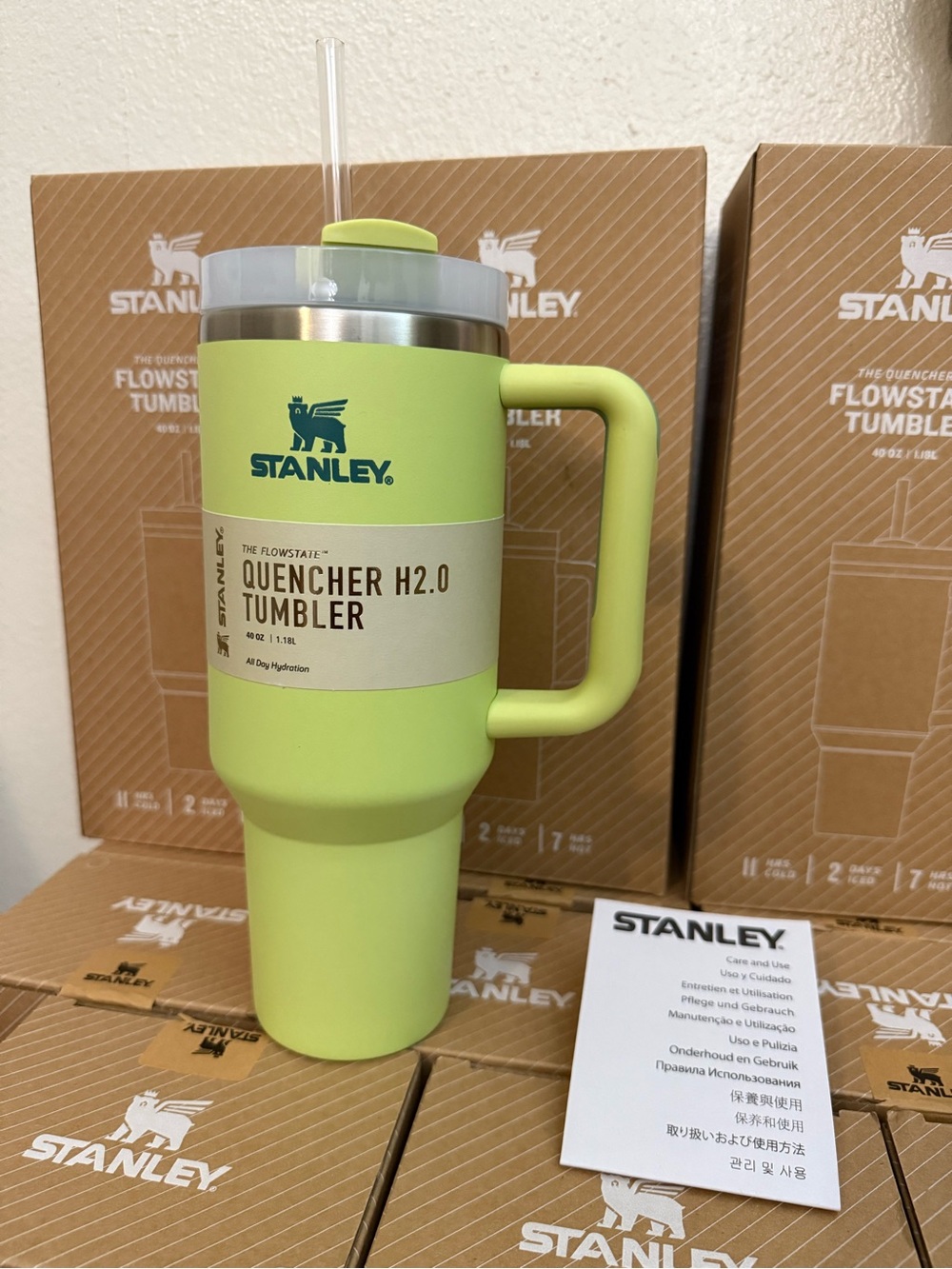 Stanley Lime Green Insulated Tumbler with Handle and Straw Lid